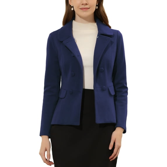 INSPIRE CHIC Women's Peter Pan Collar Button Decor Peplum Blazer XS Dark Blue