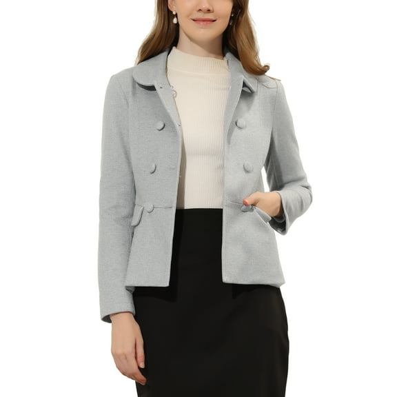 INSPIRE CHIC Women's Peter Pan Collar Button Decor Peplum Blazer M Grey White