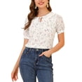 thumbnail image 1 of INSPIRE CHIC Women's Peter Pan Collar Chiffon Floral Top Puff Sleeve Blouse XS White, 1 of 6
