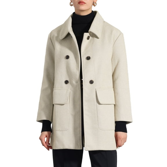 INSPIRE CHIC Women's Peter Pan Collar Coat Long Sleeve Double Breasted Classic Winter Outwear