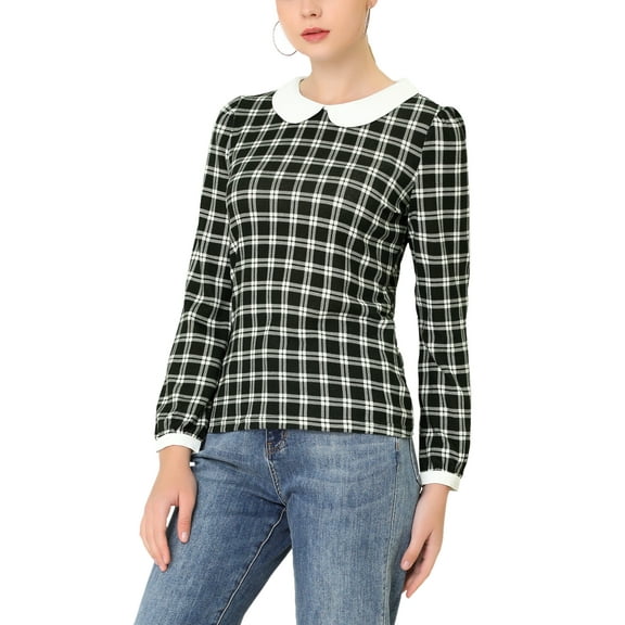 INSPIRE CHIC Women's  Peter Pan Collar Contrast Long Sleeve Shirt L Black