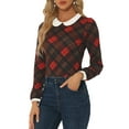 thumbnail image 1 of INSPIRE CHIC Women's  Peter Pan Collar Contrast Long Sleeve Shirt M Red Brown, 1 of 5