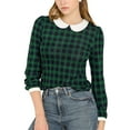 thumbnail image 1 of INSPIRE CHIC Women's  Peter Pan Collar Contrast Long Sleeve Shirt XS Green, 1 of 7