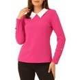 thumbnail image 1 of INSPIRE CHIC Christmas Peter Pan Collar Blouse for Women's Knit Contrast Neck Long Sleeve Party Top Shirt L Rose Pink, 1 of 5