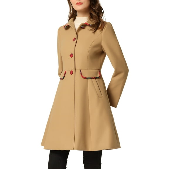 INSPIRE CHIC Women's Peter Pan Collar Contrast Trim Single Breasted Winter Long Coat