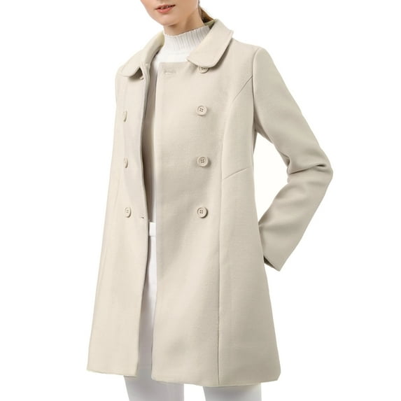 INSPIRE CHIC Women's Peter Pan Collar Double Breasted Winter Long Trench Pea Coat L Beige