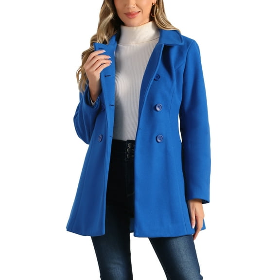 INSPIRE CHIC Women's Peter Pan Collar Double Breasted Winter Long Trench Pea Coat L Indigo Blue