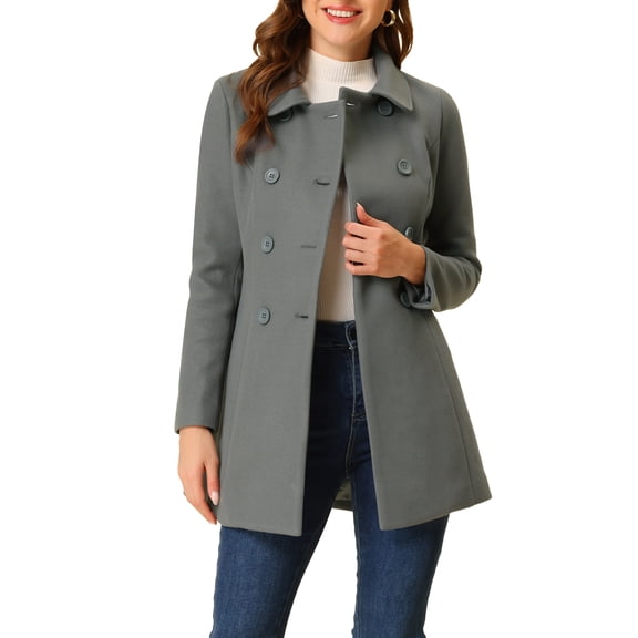 INSPIRE CHIC Women's Peter Pan Collar Double Breasted Winter Long Trench Pea Coat M Dark Grey