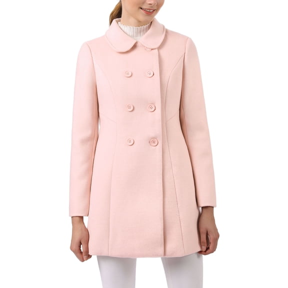 INSPIRE CHIC Women's Peter Pan Collar Double Breasted Winter Long Trench Pea Coat M Pink