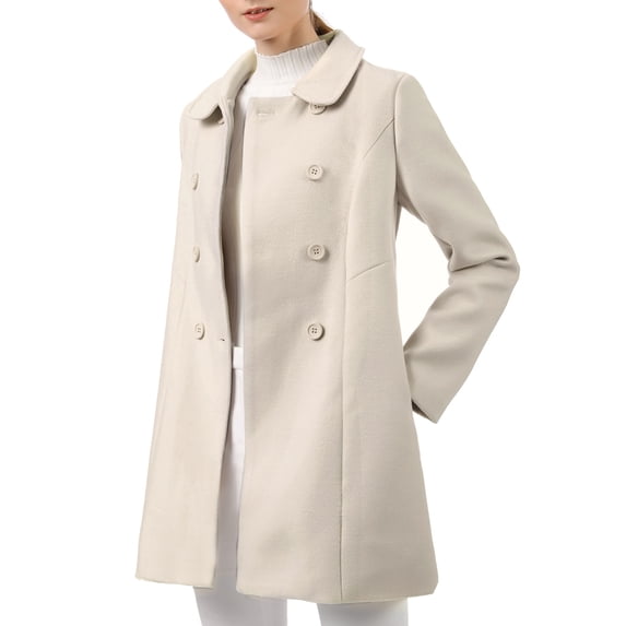INSPIRE CHIC Women's Peter Pan Collar Overcoat Double Breasted Winter Trench Pea Coat Beige S