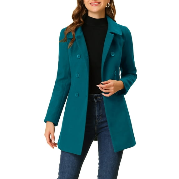 INSPIRE CHIC Women's Peter Pan Collar Double Breasted Winter Long Trench Pea Coat S Lake Blue