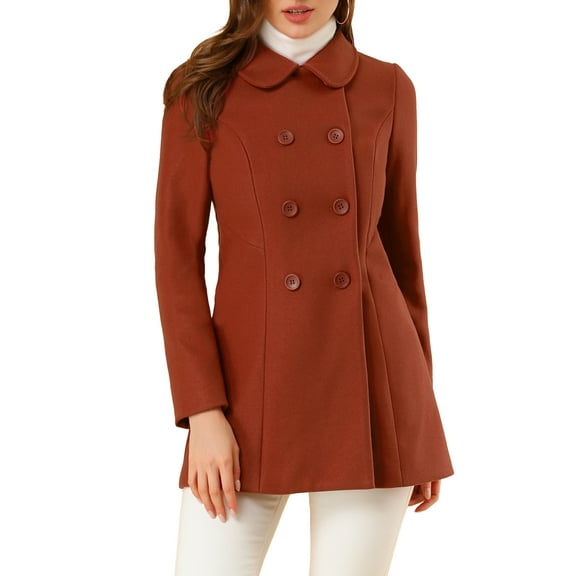 INSPIRE CHIC Women's Peter Pan Collar Double Breasted Winter Long Trench Pea Coat XL Brown