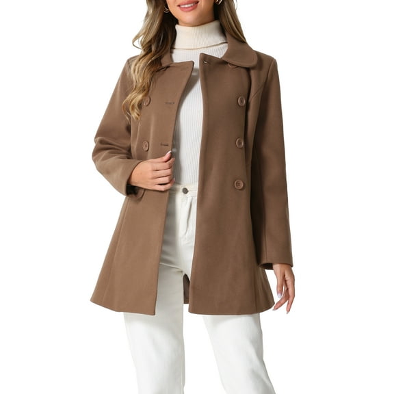 INSPIRE CHIC Women's Peter Pan Collar Double Breasted Winter Long Trench Pea Coat XL Coffee