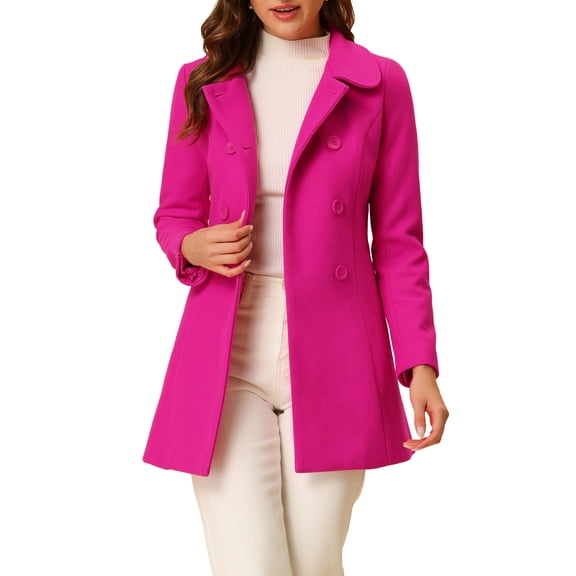 INSPIRE CHIC Women's Peter Pan Collar Double Breasted Winter Long Trench Pea Coat XL Hot Pink