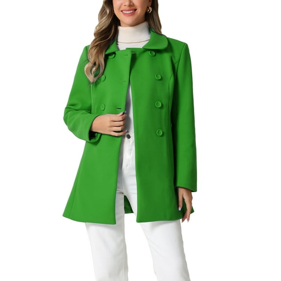 INSPIRE CHIC Women's Peter Pan Collar Double Breasted Winter Long Trench Pea Coat XS Green