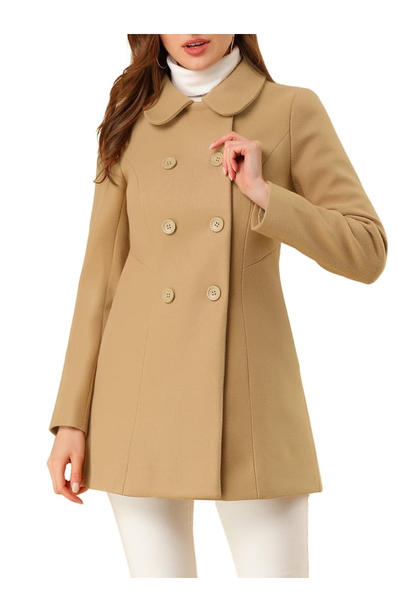 Women's Peter Pan Collar Double Breasted Winter Long Trench Pea Coat XS Khaki