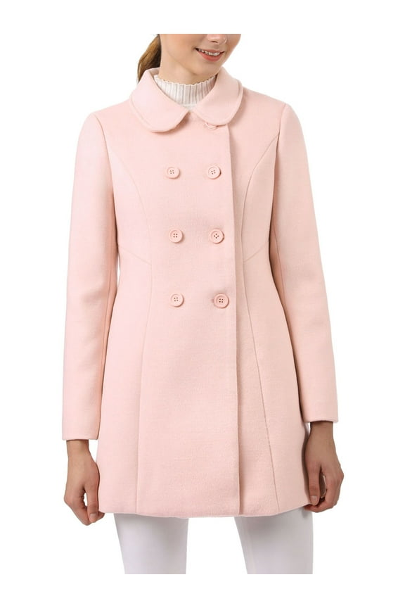 Women's Peter Pan Collar Double Breasted Winter Long Trench Pea Coat XS Pink