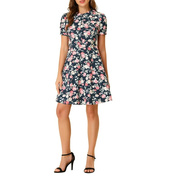 INSPIRE CHIC Women's Peter Pan Collar Half Placket Vintage Floral Dresses
