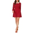 thumbnail image 1 of INSPIRE CHIC Women's Peter Pan Collar Long Sleeve Heart Print Mini Dress XS Burgundy, 1 of 7