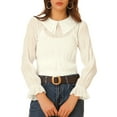 thumbnail image 1 of INSPIRE CHIC Women's Peter Pan Collar Long Sleeve Swiss Dots Chiffon Blouse Top White L, 1 of 6
