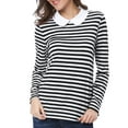thumbnail image 1 of INSPIRE CHIC Women's Long Sleeve Top Contrast Striped Doll Collar Elastic Loop Back Casual Blouse L Black, 1 of 9