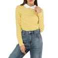thumbnail image 1 of INSPIRE CHIC Women's Long Sleeve Top Contrast Striped Doll Collar Elastic Loop Back Casual Blouse XL Yellow, 1 of 9