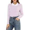 thumbnail image 1 of Allegra K Women's Peter Pan Collar Long Sleeves Contrast Striped Blouse, 1 of 7