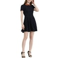 thumbnail image 1 of INSPIRE CHIC Women's Peter Pan Collar Puff Sleeves Above Knee Plaid Grid Dress, 1 of 7