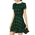 thumbnail image 1 of INSPIRE CHIC Women's Peter Pan Collar Puff Sleeves Above Knee Plaid Grid Dress, 1 of 8