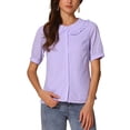 thumbnail image 1 of INSPIRE CHIC Women's Peter Pan Collar Ruffled Trim Gingham Button Down Blouse M Light Purple, 1 of 6
