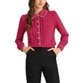 thumbnail image 1 of INSPIRE CHIC Women's Blouse Peter Pan Collar Puff Sleeve Contrast Trim Button Down Shirt XL Fushcia, 1 of 6