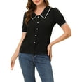 thumbnail image 1 of INSPIRE CHIC Women's Peter Pan Collar Shirt Puff Short Sleeve Button Chiffon Blouse Top M Black, 1 of 6