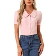 thumbnail image 1 of INSPIRE CHIC Women's Blouse Peter Pan Collar Puff Short Sleeve Retro Shirt XL Pink, 1 of 5