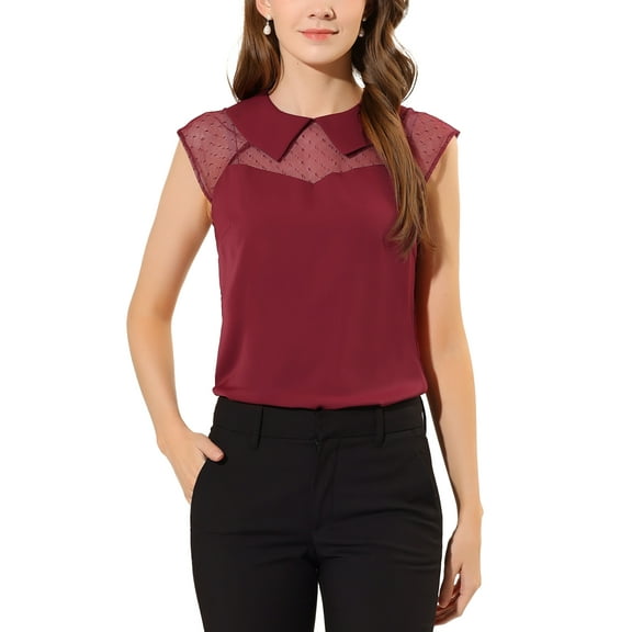 INSPIRE CHIC Women's Peter Pan Collar Short Sleeve Pullover Blouse M Dark Red