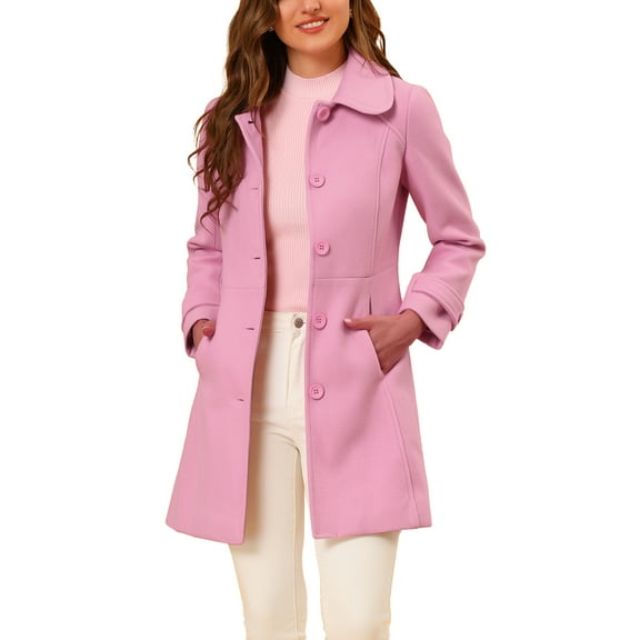 INSPIRE CHIC Women's Coats Peter Pan Collar Single Breasted Button Front Outwear Winter Coats L Charm pink