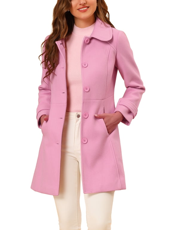 Women's Coats Peter Pan Collar Single Breasted Button Front Outwear Winter Coats L Charm pink