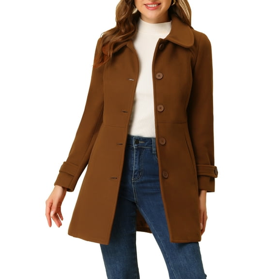 INSPIRE CHIC Women's Coats Peter Pan Collar Single Breasted Button Front Outwear Winter Coats XS Brown