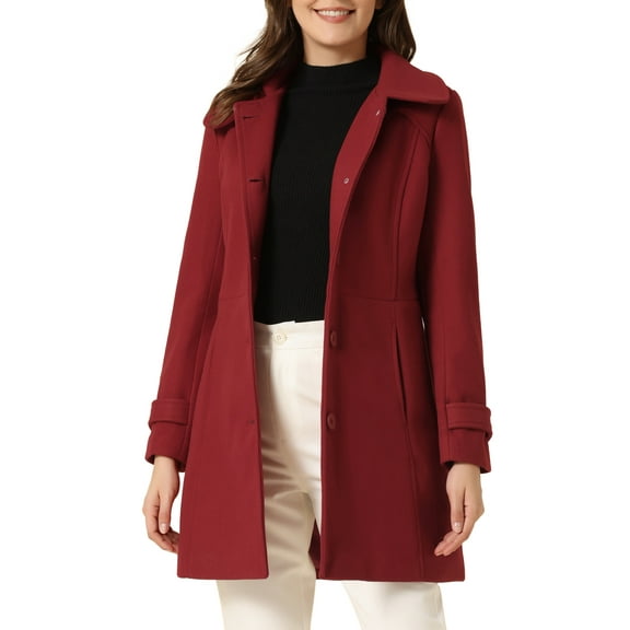 INSPIRE CHIC Women's Coats Peter Pan Collar Single Breasted Button Front Outwear Winter Coats S Red