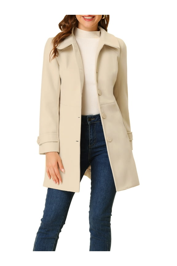 Women's Coats Peter Pan Collar Single Breasted Button Front Outwear Winter Coats L Beige