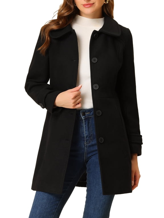 Women's Coats Peter Pan Collar Single Breasted Button Front Outwear Winter Coats M Black
