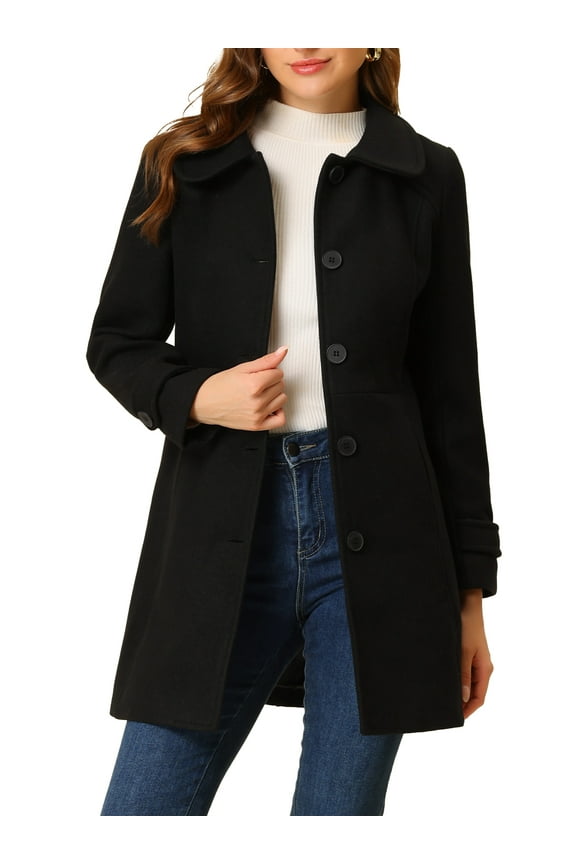 Women's Coats Peter Pan Collar Single Breasted Button Front Outwear Winter Coats M Black
