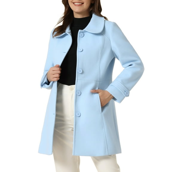 INSPIRE CHIC Women's Coats Peter Pan Collar Single Breasted Button Front Outwear Winter Coats XS Light Blue