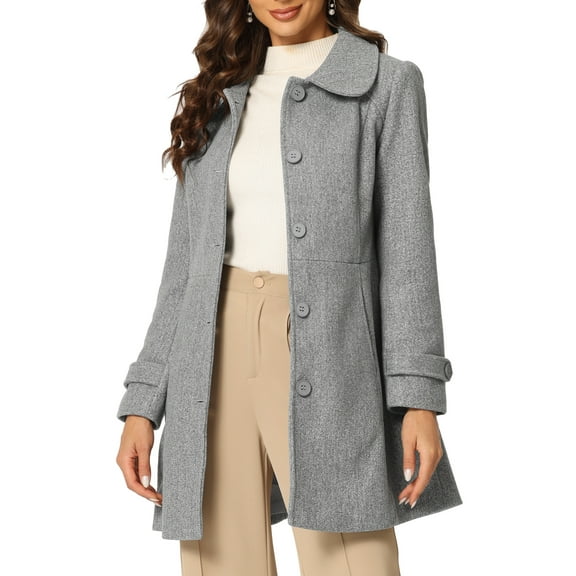 INSPIRE CHIC Women's Coats Peter Pan Collar Single Breasted Button Front Outwear Winter Coats L Grey