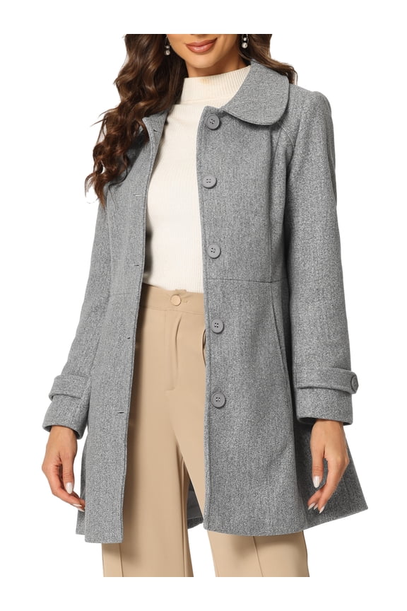 Women's Coats Peter Pan Collar Single Breasted Button Front Outwear Winter Coats M Grey