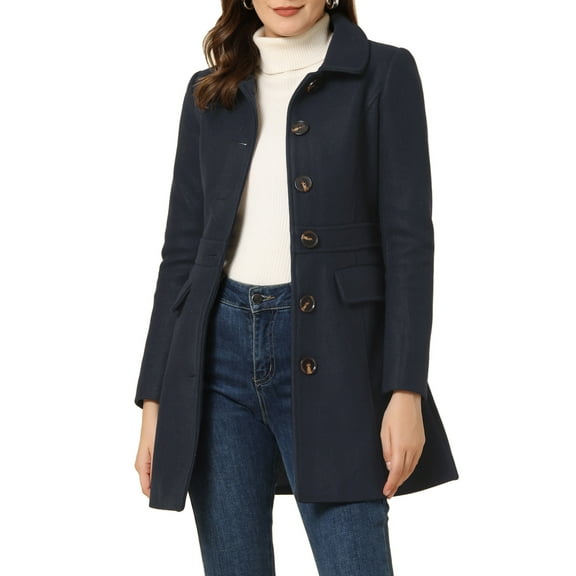 INSPIRE CHIC Women's Peter Pan Collar Single Breasted Mid Length Overcoat