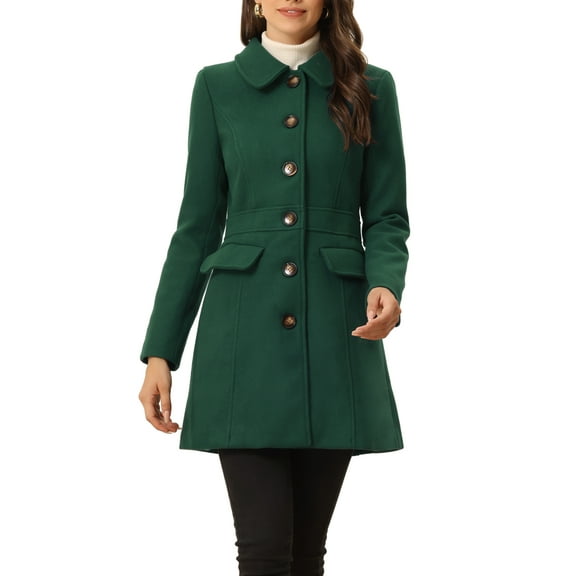 INSPIRE CHIC Women's Peter Pan Collar Single Breasted Mid Length Overcoat