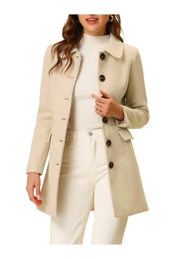 Women's Peter Pan Collar Single Breasted Mid Length Overcoat