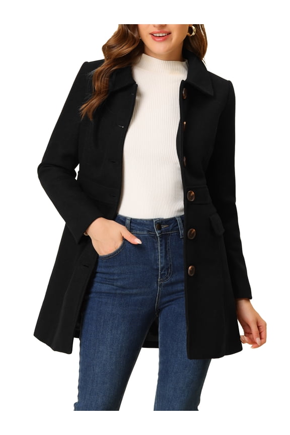 Women's Peter Pan Collar Single Breasted Mid Length Overcoat