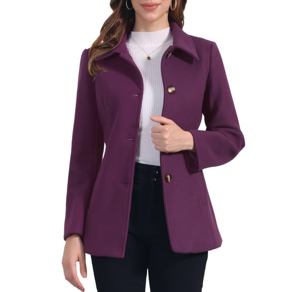 INSPIRE CHIC Women's Peter Pan Collar Single Breasted Overcoat Coat L Dark Purple