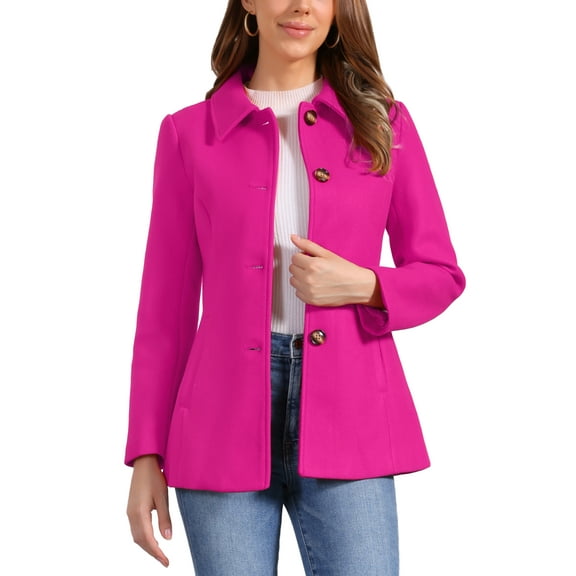 INSPIRE CHIC Women's Peter Pan Collar Single Breasted Overcoat Coat M Hot Pink